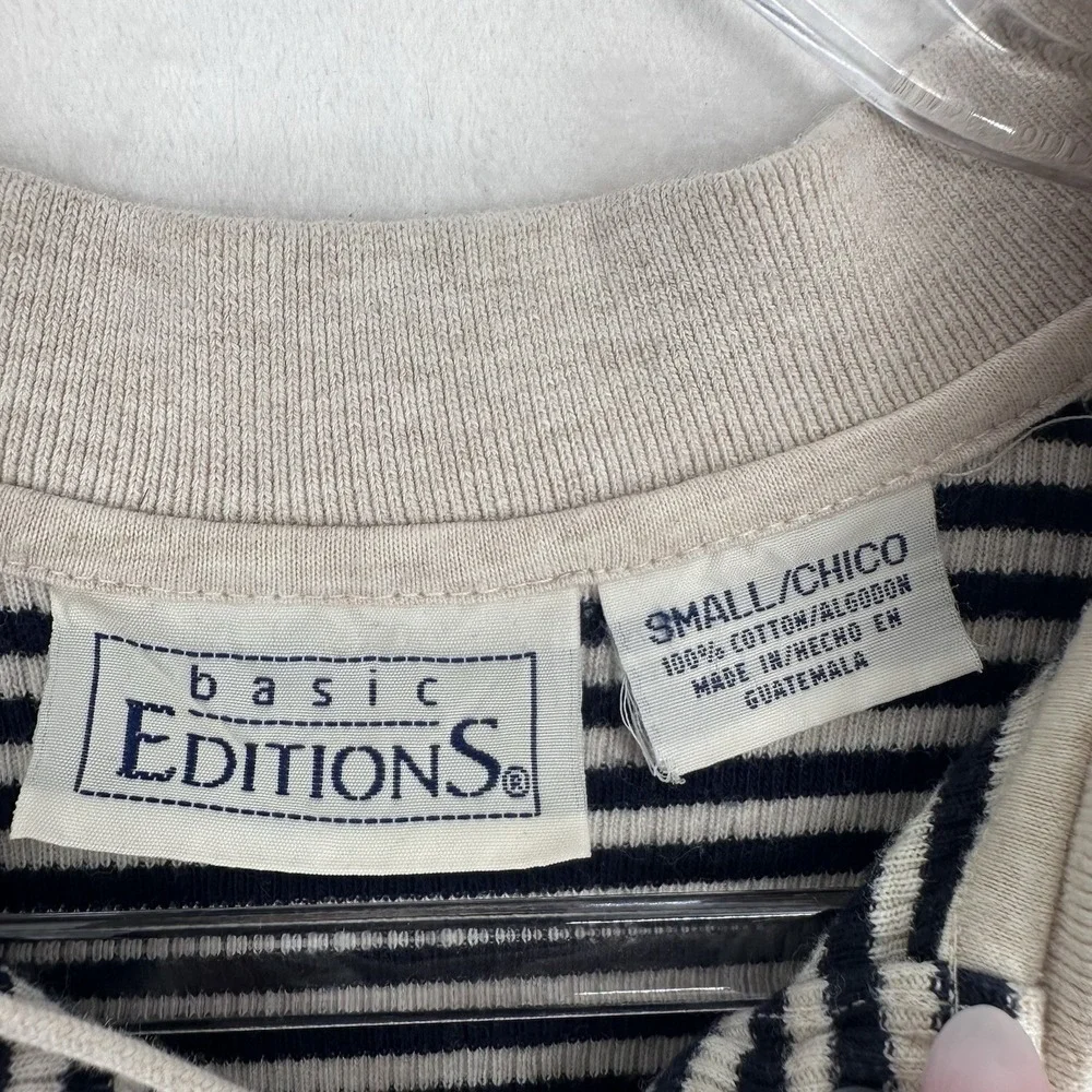 Vintage Basic Edition Lace Up Top Womens Size Small Navy Blue Stripes 90s Y2K - Picture 7 of 9